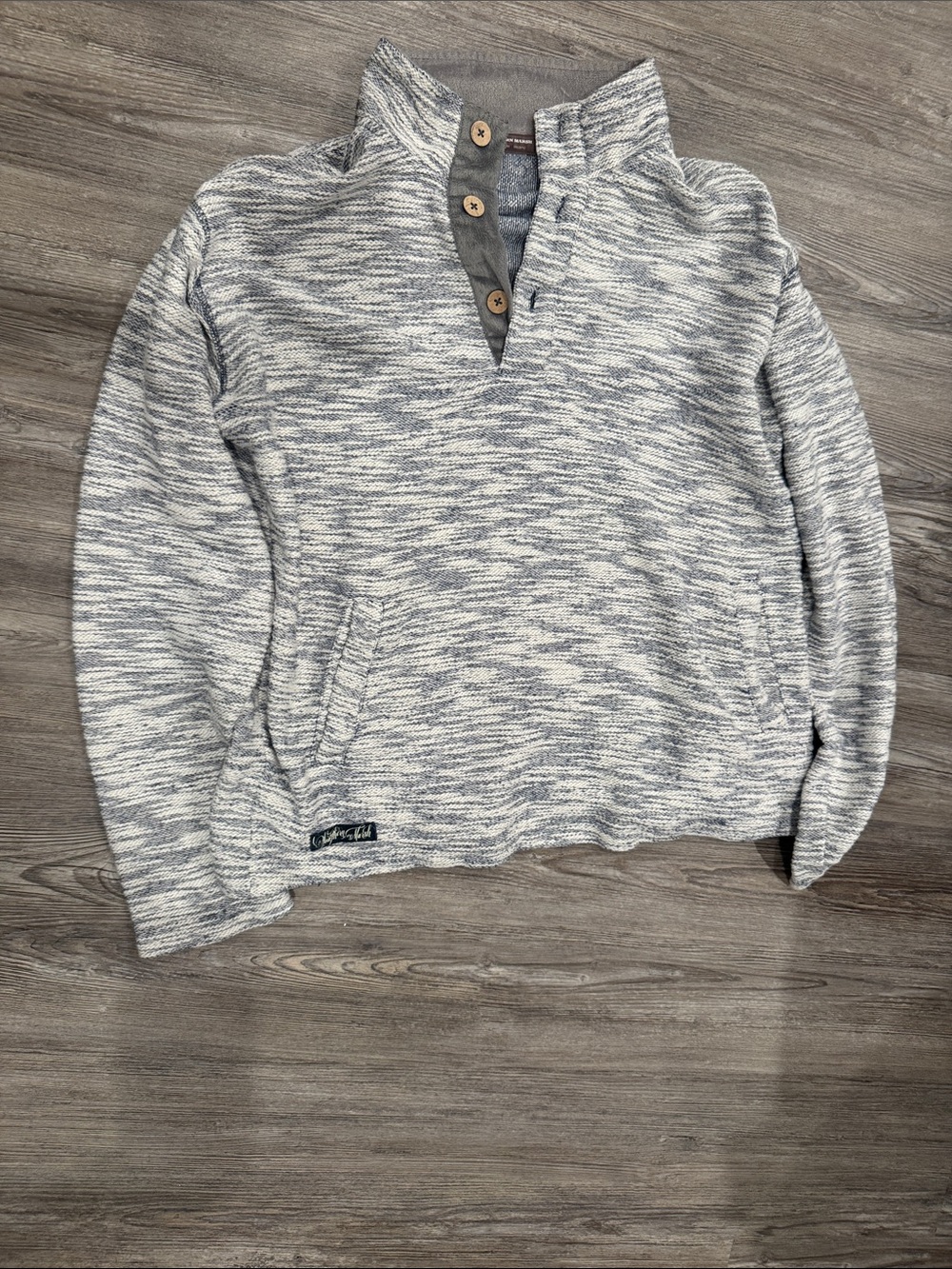 Southern Marsh Men's Heathered Gray and Navy Button-Closure Pullover